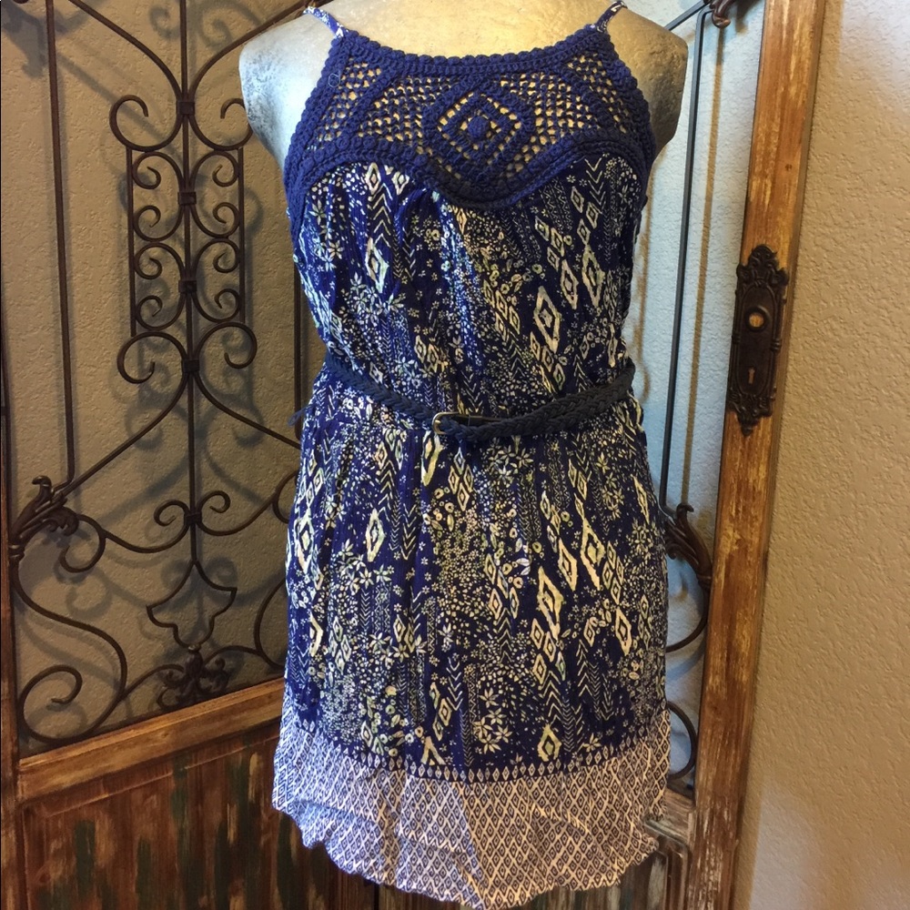 AUW blue and white floral print dress